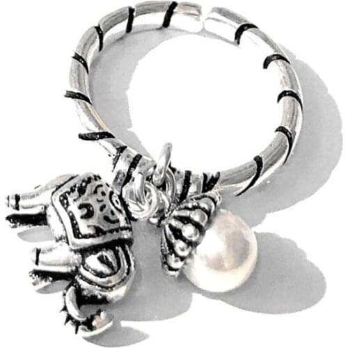 Personality Vintage Elephant Pearl Pendant Rings Women Adjustable Open Rings Wedding Party Jewelry Gift