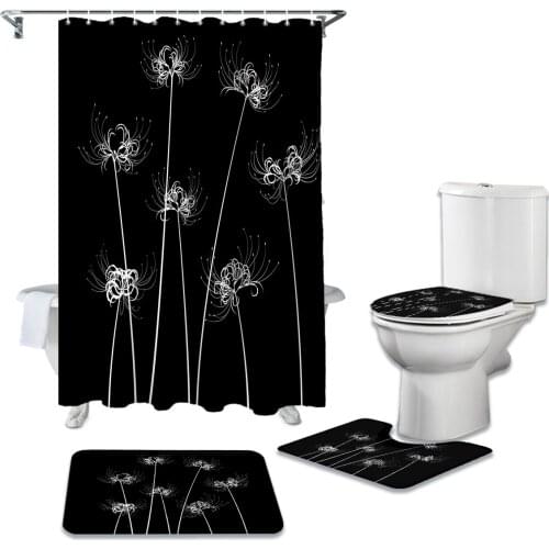 Lycoris Flower Pattern Shower Curtains Set Bathroom Waterproof Shower Curtain Bathroom Set with Shower Curtain and Rugs