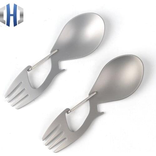 Pure Titanium Multi-function Fork Spoon Titanium Spoon With Bottle Opener Stainless Steel Fork Spoon Outdoor Camping Tableware