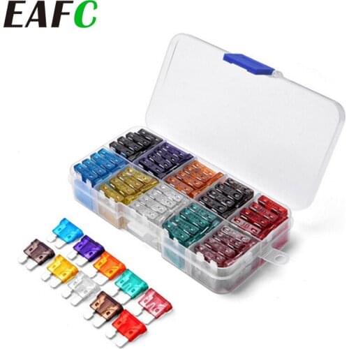 100/50Ps Profile Medium Size Blade Type Car Fuse Assortment Set Auto Car Truck 2.5/3/5/7.5/10/15/20/25/30/35A Fuse with Box Clip