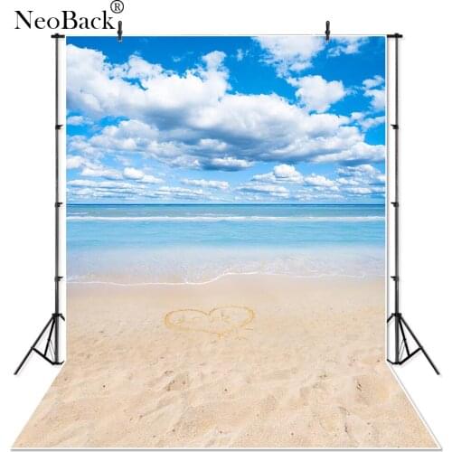 NeoBack Vinyl Sandy Beach Blue Sky Cloud Sea Photography Background Children Summer Tropical Studio Photo Backdrop