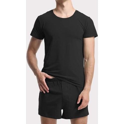 New Pajama Set Men sleepwear nightsuit Casual 60S cotton soft breathable Male pyjamas sets T-shirt + shorts Home Clothing sets