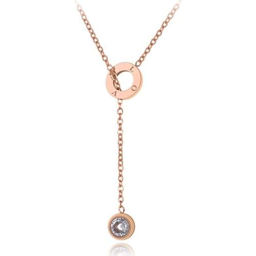 Titanium Stainless Steel CZ Crystal Choker Necklaces Jewelry Trendy Love Charm Pendant Necklace For Women N20023