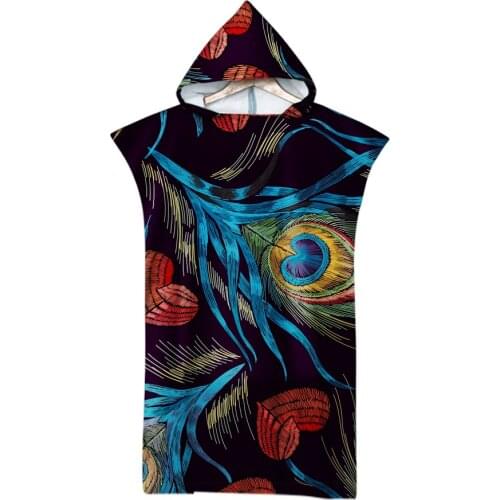 Free shipping Tropical Leaf Flower Floral Flamingo Bird Feathers Hooded Poncho Towel Pool Swim Surf Bath Beach Changing Robe