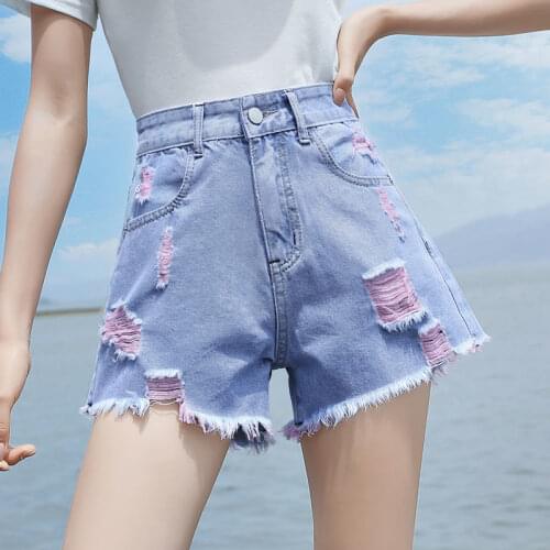 Ripped High-waisted Denim Shorts Womens 2021 New Summer Thin Loose Loose A-line Wide-leg Hot Pants Casual Shorts
