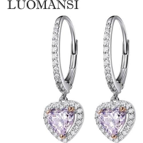 Luomansi Super Flashing Heart-Shaped Pink Creation Moissanite Earrings S925 Sterling Silver High Jewelry Girlfriend Gift Party