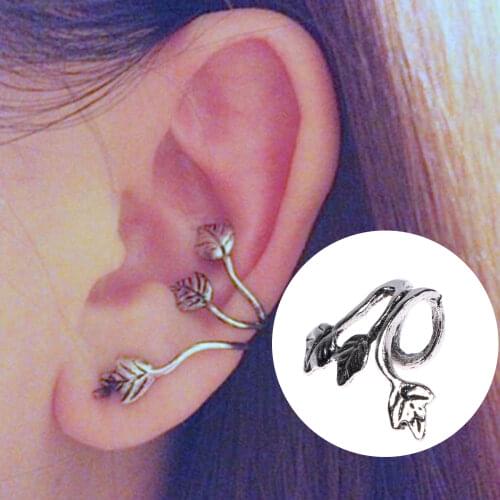 1Pcs sliver color Trendy Non Piercing flower leaves Plated Leaf Clip On Ear Cuff Earring Wrap Punk ear accessory