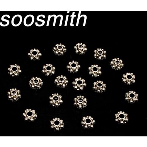 Soosmith Tibetan Silver Spacer Beads Round Hole Wheel Metal Beads For Jewelry Making Diy Accessories Handmade Bracelet Necklace