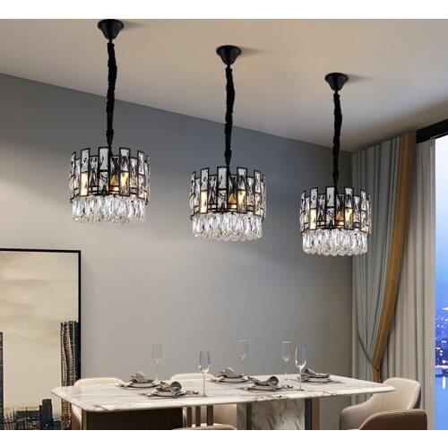 Modern Black Chandeliers Crystal Hanging Lamp Luxury Home Lighting Fixtures Led Chain Light For Kitchen Island Dining Room Bar