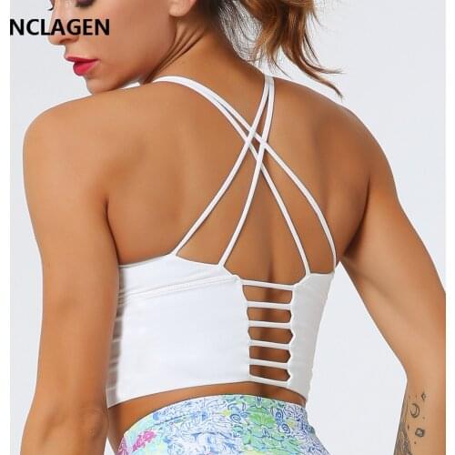 Gym Clothing Straps Crossing Beautiful Back Motion Bras Shockproof Yoga Bra Push-up Bodybuilding Crop Top Sports Nylon Halter