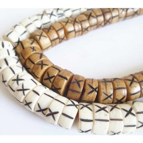 BRO840 Tibetan Prayer Beads Malas 108 Black Yak Bone Beads Rosary 12x5mm Brown and White