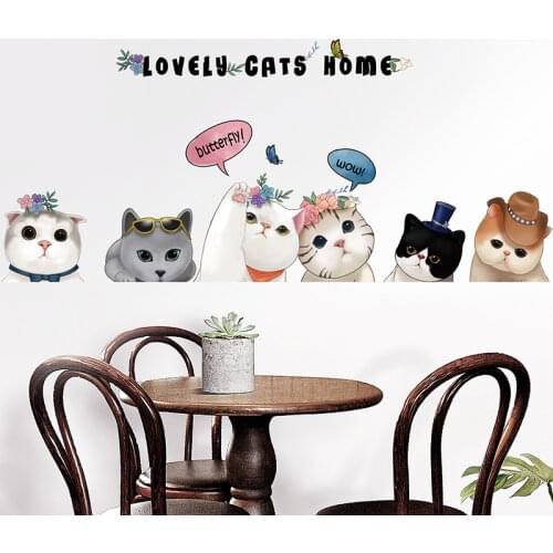 Lovely Cats Wall Stickers Vinyl DIY Cartoon Animals Wall Art for Kids Rooms Baby Bedroom Children Nursery Home Decoration