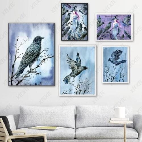 Vintage Literary Canvas Painting Poster Bird Witch Wallpaper Personality Magic Printing Craft Decoration Home Bedroom Picture