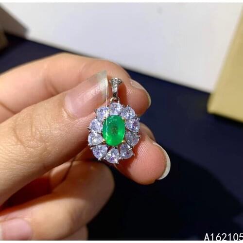 Fine jewelry 925 pure silver inlaid natural emerald girl luxury classic flower Chinese style gem pendant necklace support detect