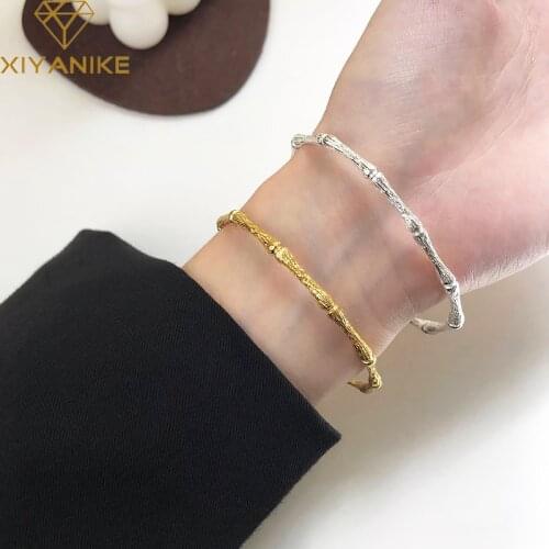 XIYANIKE 925 Sterling Silver Bamboo Bracelet Womens Original Simple Opening Adjustable Bracelet Light Luxury Premium Bracelet