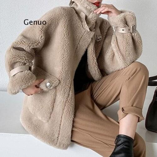 Women Autumn Winter Faux Lamb Fur Sheepskin Coat Genuine Granular Sheep Shearing Jacket Female Casual Warm Outerwear