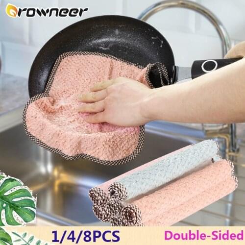1/4/8PCS Hanging Double-Sided Cleaning Cloth Superfine Fiber Absorbent Cleaning Rag Utensils Oil Dish Sewn Scouring Pad 23x23cm