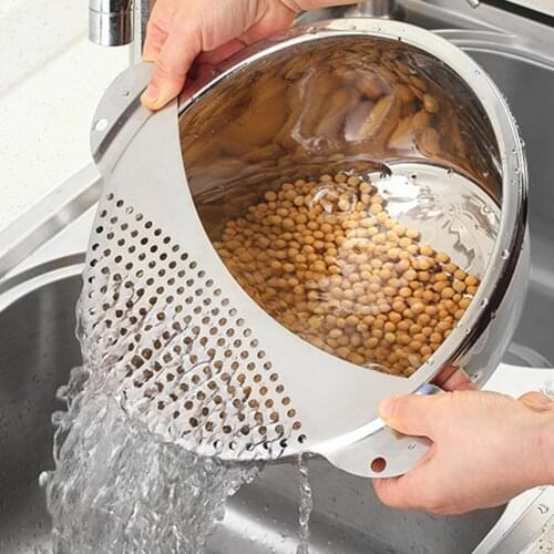 1pcs Steel Baffle Drain Pot Pan Strainer Baffle Drainer Kitchen Strainer Filter Draining pour Leak Steel Noodle Vegetable P Z6P0