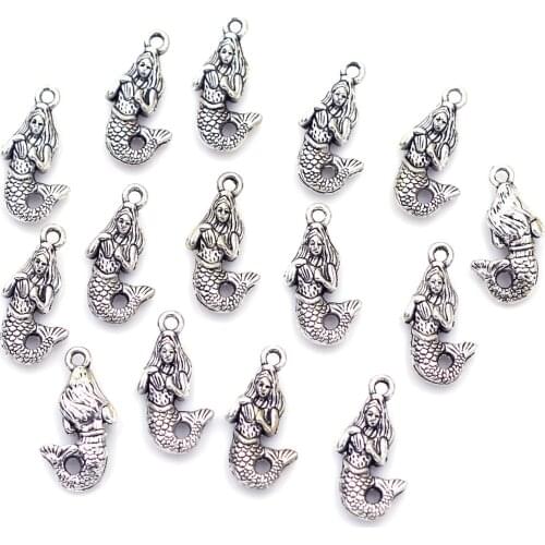 10Pcs Pendants Fairy Mermaid Sirene Breloque Antique Silver Tone Zinc Metal For Charms Bracelets Jewelry DIY Findings 23x11mm
