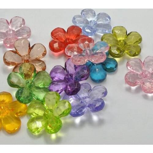 30 Mixed Colour Transparent Acrylic Flower Beads 28mm Center Drilled Flower