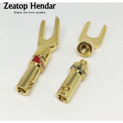 4Pcs Gold Plated Nakamichi Speaker Banana Y U-Type Spade Terminal Plug Screw Type Jack Connector