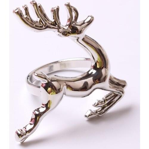 6PCS/Metal Christmas Fawn Napkin Ring Gold Silver Napkin Ring Table Decoration Christmas Family Party Ornaments