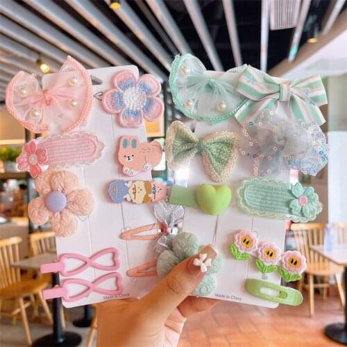 9/10pcs/Set Girls Hair Clips Cartoon Animal Kids Hairpins Plaid Wool Knitting Flower Bows Toddlers Barrettes Hair Accessories