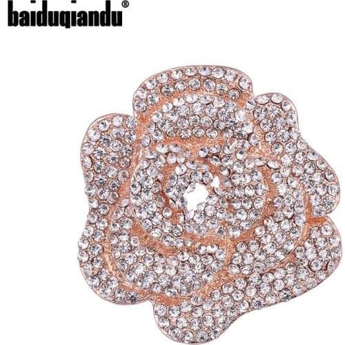 Baiduqiandu Clear Crysta Rose Flower Brooches for Women Wedding Bridal Party DIY Bouquet Brooch Pin