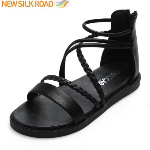 Summer Sandals Lightweight Flat Bottoms Women Shoes Knitted Woven Retro Ankle Boots Zapatos Femme Chaussure Female Ladies Zipper