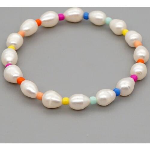 Go2Boho Freshwater Pearl Bracelets Colorful Beaded Elastics Bracelet For Women Beach Natural Pearls Pulsera Strand Beads Jewelry