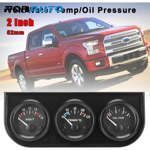 Oil Pressure Gauge with Sensor 2" 52mm 3 in 1 Car Meter Universal 12V Oil Temp Water Temp Volt meter Triple Dashboard