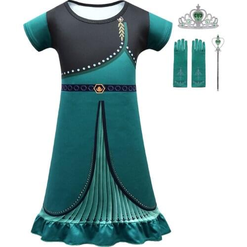 Kids Cosplay Princess Girl Anna Dress Frozen 2 Anna 2 Halloween Costume Children Birthday Carnival Fancy Disguise Girls Clothing