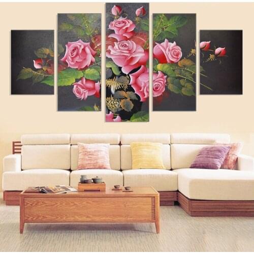Hot Selling Flowers Canvas Painting Unframed Art Print and Poster on The Wall Home Decoration Modular for Room Wall 5pcs