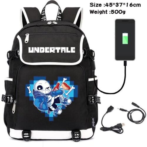 Undertale San Papyrus Canvas School Shoulder Bag Cosplay USB Port Backapck Laptop Travel Rucksack Gift