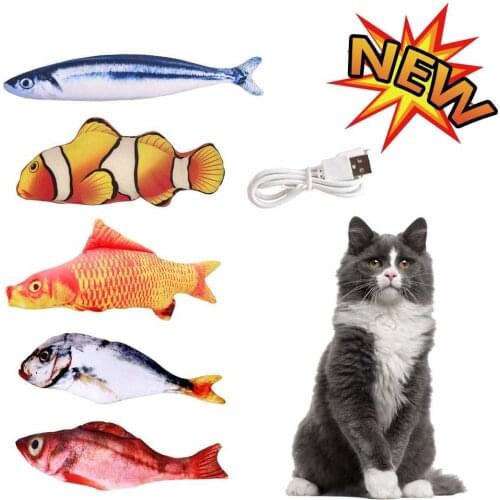 Pet Cat Toy USB Electric Simulated Fish Toy With Cat Mint Cats Kitten Interactive Chew Toy Catnip Fish Wagging Fish Pet Toys