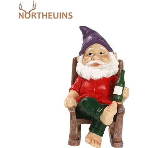 NORTHEUINS 15cm Resin Drinking Dwarf Figurines For Interior Christmas Gift Decorative Figures Statue Home Living Room Decoration