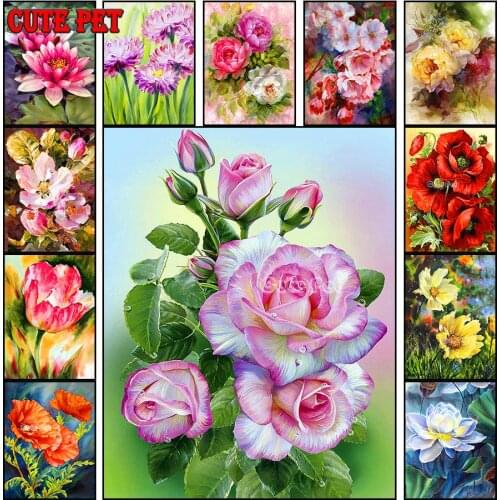 Oil painting flowers Diamond Painting Plant abstract DIY 5D Cross Stitch Full Square Diamond Embroidery Mosaic Home Decoration