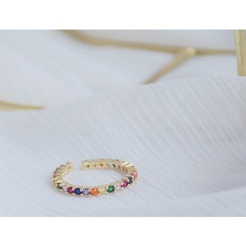 14k Real Gold Plated Micro Inlay Colorful Zircon Open Rings for Woman Shine Holiday Daily Elegant Gift Index Finger Ring