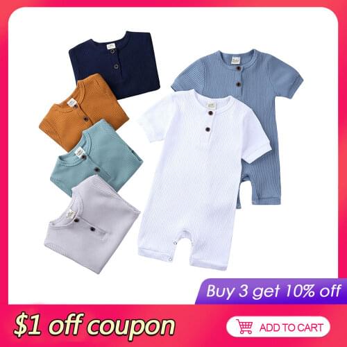 Summer Baby Clothes Solid Color Baby Rompers Cotton Newborn Clothes Girl Rompers hort Sleeve O-neck Infant Romper 0-24 Months