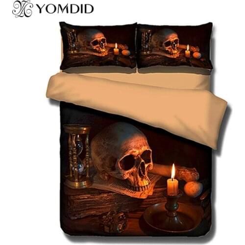 3D Skull Bedding sets Fire Skull head 3pcs Bed Linen Duvet Cover Pillowcase Queen King Size Bed Skull Bedding set bedclothes