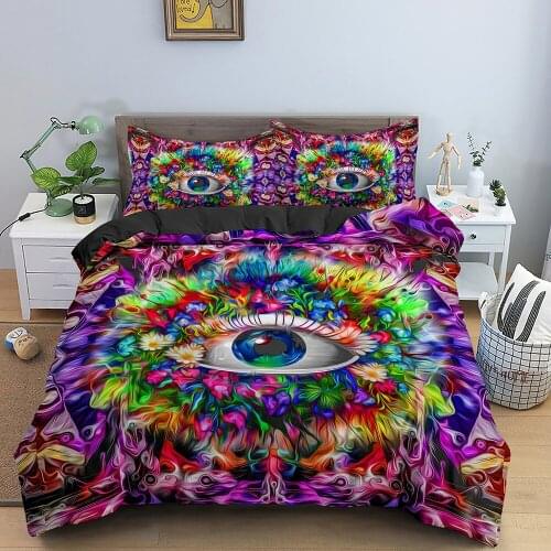 3D Magic Abstract Hand Drawing Eyes Duvet Cover Bedding Sets Girls Full/Queen Size Microfiber Breathable Bed Sets Quilt Cover