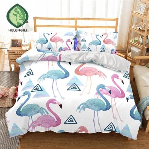 HELENGILI 3D Bedding set Flamingo Print Duvet cover set lifelike bedclothes with pillowcase bed set home Textiles #2-06
