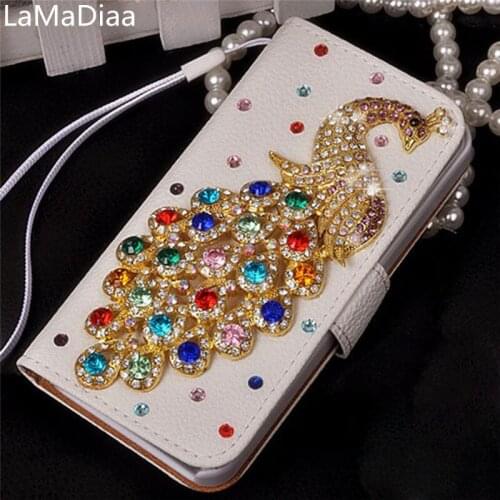 Bling Diamond Crystal Peacock Leather Flip Wallet Phone Case Rhinestone Cover For Samsung S6 S7 edge S8 S9 Plus Note 8 9 10 Plus