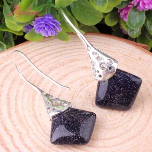 12mm Square Stone Beads Cat Eye Jades Agates Tibetan Silver Fashion Hook Earring For Woman Party Trendy Christmas Gift 1 Pair