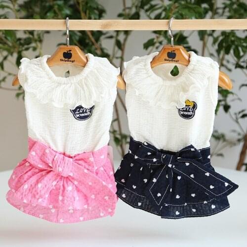 Lovely Dot Lace Dog Dress Pet Products Summer Spring 100% Cotton Clothing For Dogs Cats Rabbit Chihuahua Teddy Dog Clothes 2021
