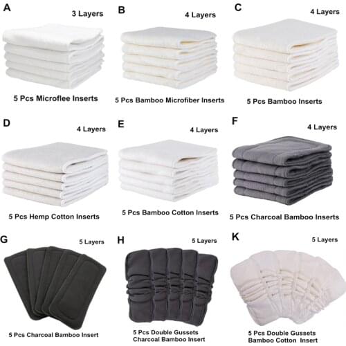 [Mumsbest] Wholesale 5PCS Reusable Charcoal Insert Bamboo Fiber Baby Cloth Diaper Washable Hemp Cotton Nappy Liners MSN Booster