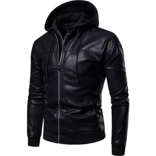 Leather Jacket Men 2020 Autumn and Winter New High Quality Men PU Hooded Two Zipper Slim Full Warm Mens Winter Coat