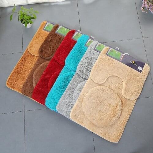 #Three-piece Set Rug Contour Mat Toilet Lid Cover Solid Color Bathroom Accessories Set Plain Bathmats Home Decor Salle De Bain