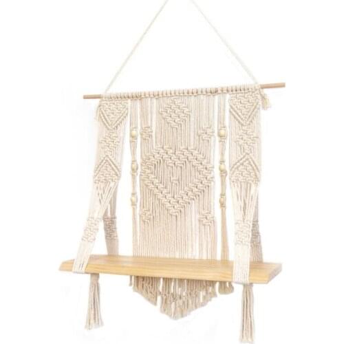 MACRAME WALL HANGING SHELF HAND WOVEN HANGING PLANT HOLDER