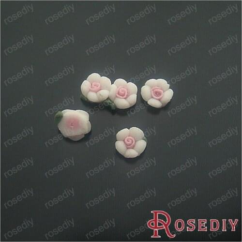 Wholesale 6mm White Petals Pink stamen Flower Ceramic Flat Beads no Hole Diy Jewelry Findings Accessories 50 pieces(JM4857)